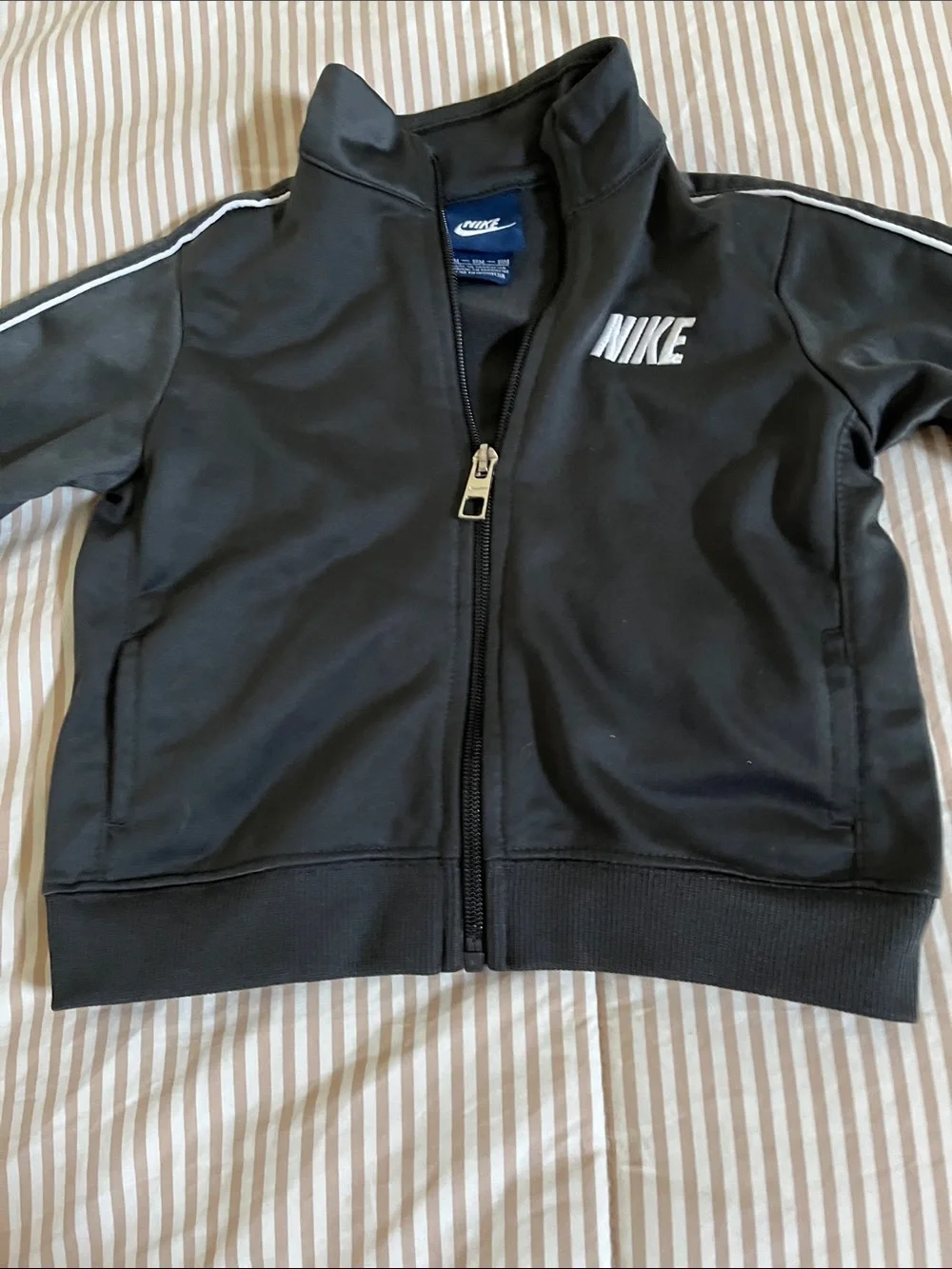 Nike Black Track Jacket with White Logo & Piping